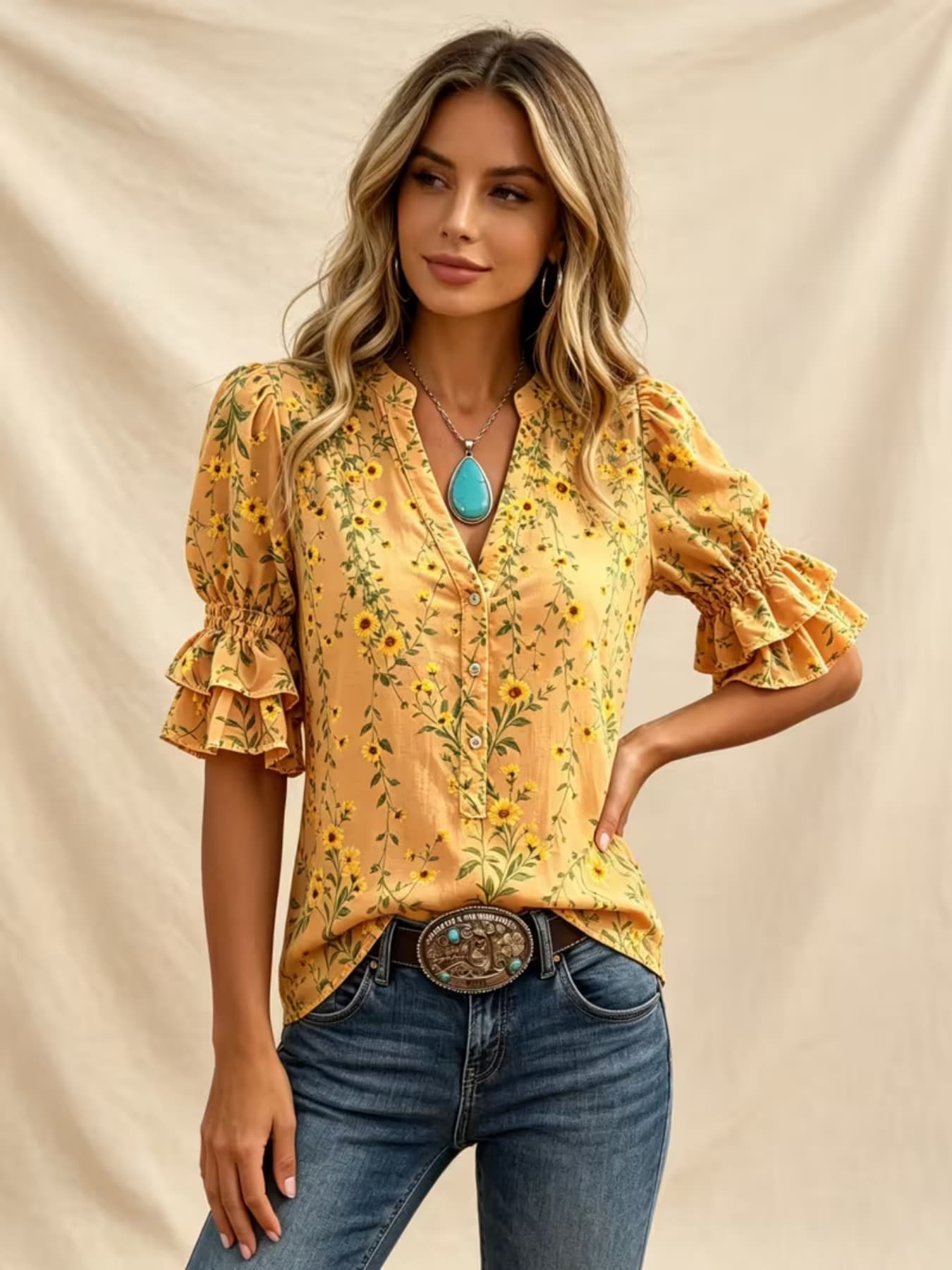 Women Cowgirl Western Blouse N - Romper Floral Print recension och pris