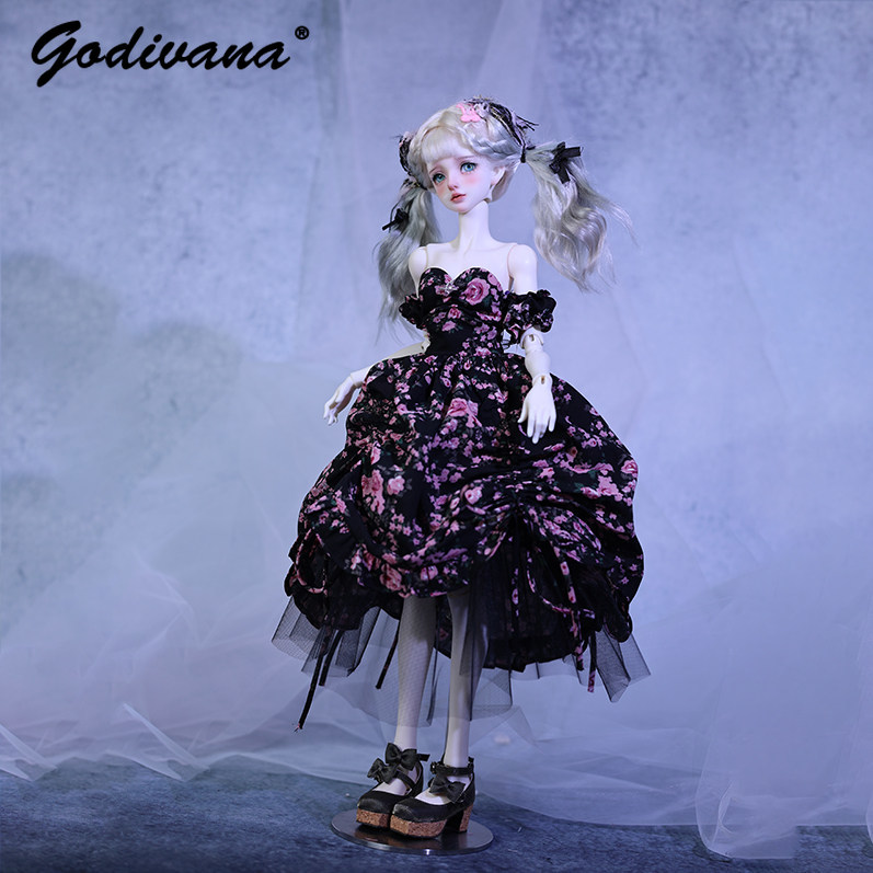 1/4 BJD Doll Dress Black‑Base  - Midi Skirt Floral recension och pris